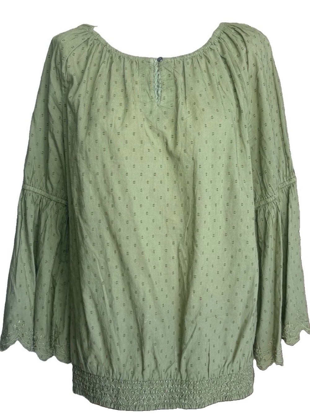 Ruff Hewn Green Cotton Boho Peasant Blouse